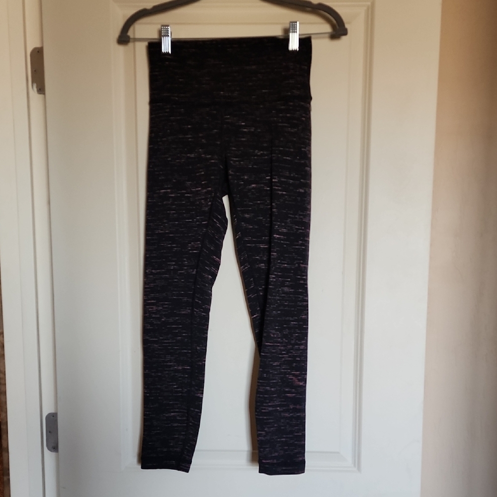 Womens Lululemon Black Pink Orange Stripe Leggings 6 25" Luon